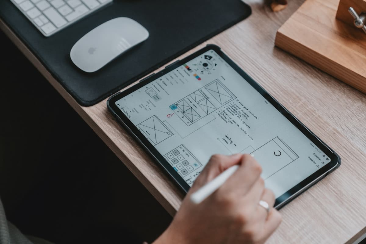 Hand sketching app wireframes on an iPad with a pencil